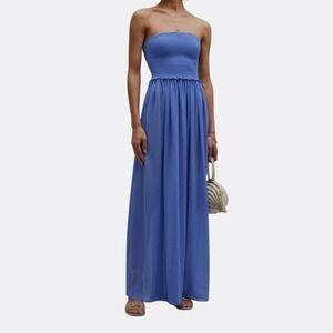 RAMY BROOK Calista Smocked Off The Shoulder Coverup Maxi Dress Slits M NWT